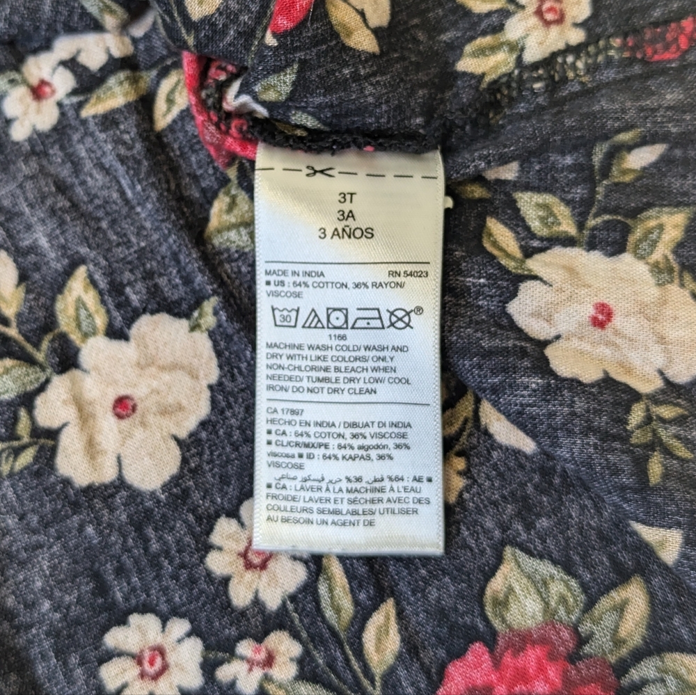 Old Navy Black and Red Floral Blossom Dress Long Sleeve 3T - Picture 5 of 8